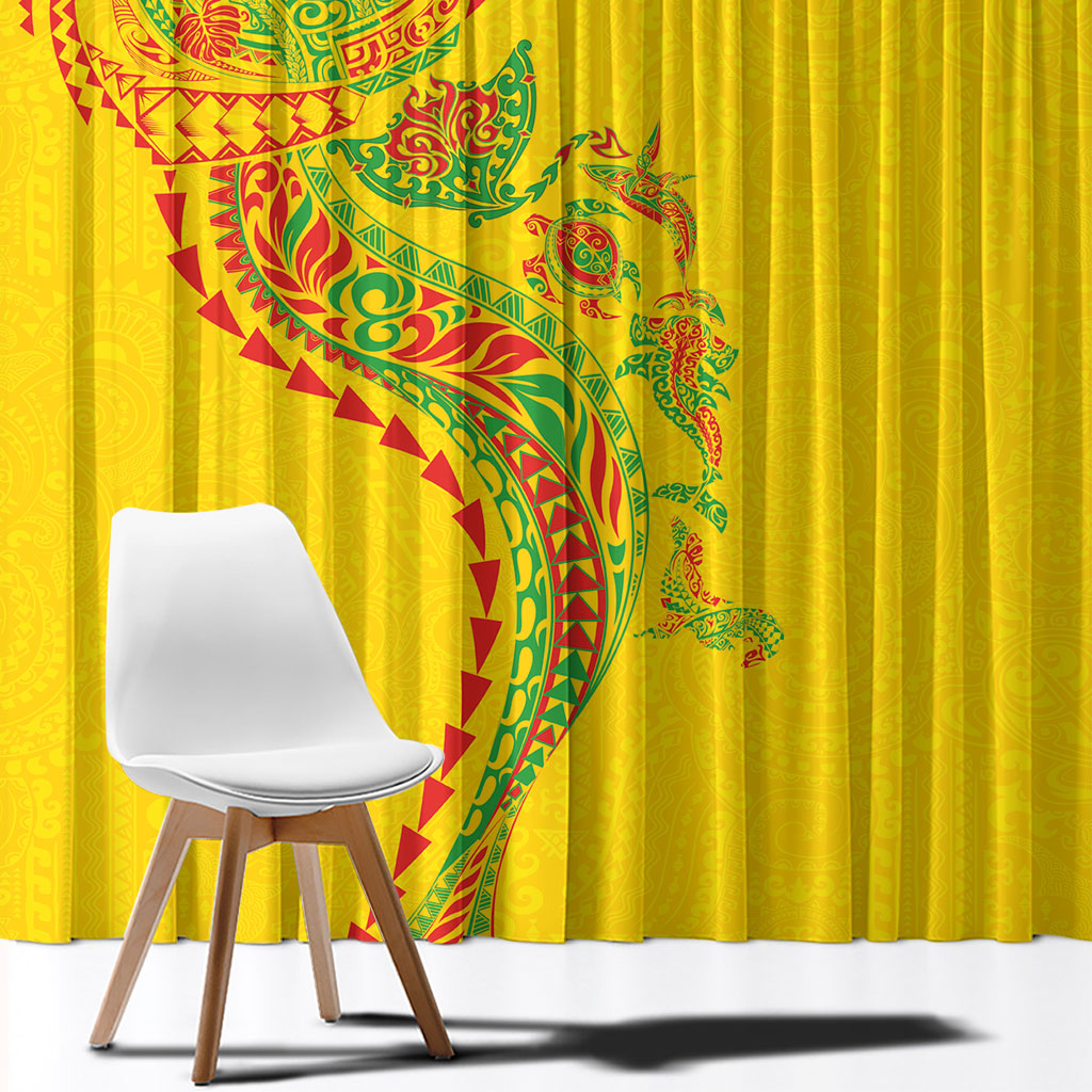 Hawaiian Kakau Tribal Sea Animals Tattoos Window Curtain Kanaka Maoli Flag Color Inspired