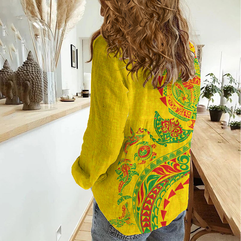 Hawaiian Kakau Tribal Sea Animals Tattoos Women Casual Shirt Kanaka Maoli Flag Color Inspired