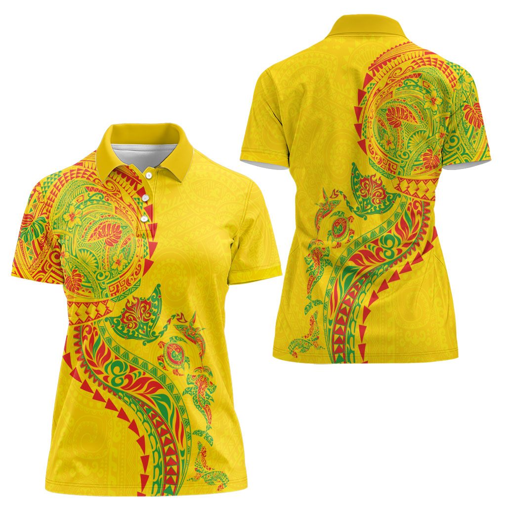 Hawaiian Kakau Tribal Sea Animals Tattoos Women Polo Shirt Kanaka Maoli Flag Color Inspired
