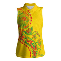 Hawaiian Kakau Tribal Sea Animals Tattoos Women Sleeveless Polo Shirt Kanaka Maoli Flag Color Inspired LT03 Female Multicolor - Polynesian Pride