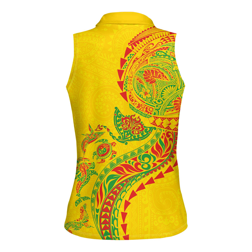 Hawaiian Kakau Tribal Sea Animals Tattoos Women Sleeveless Polo Shirt Kanaka Maoli Flag Color Inspired LT03 - Polynesian Pride