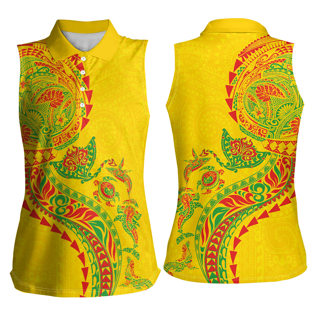 Hawaiian Kakau Tribal Sea Animals Tattoos Women Sleeveless Polo Shirt Kanaka Maoli Flag Color Inspired LT03 - Polynesian Pride