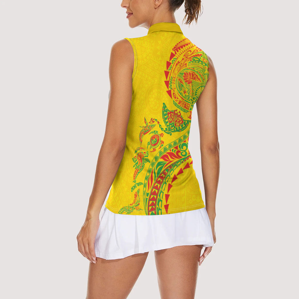 Hawaiian Kakau Tribal Sea Animals Tattoos Women Sleeveless Polo Shirt Kanaka Maoli Flag Color Inspired LT03 - Polynesian Pride