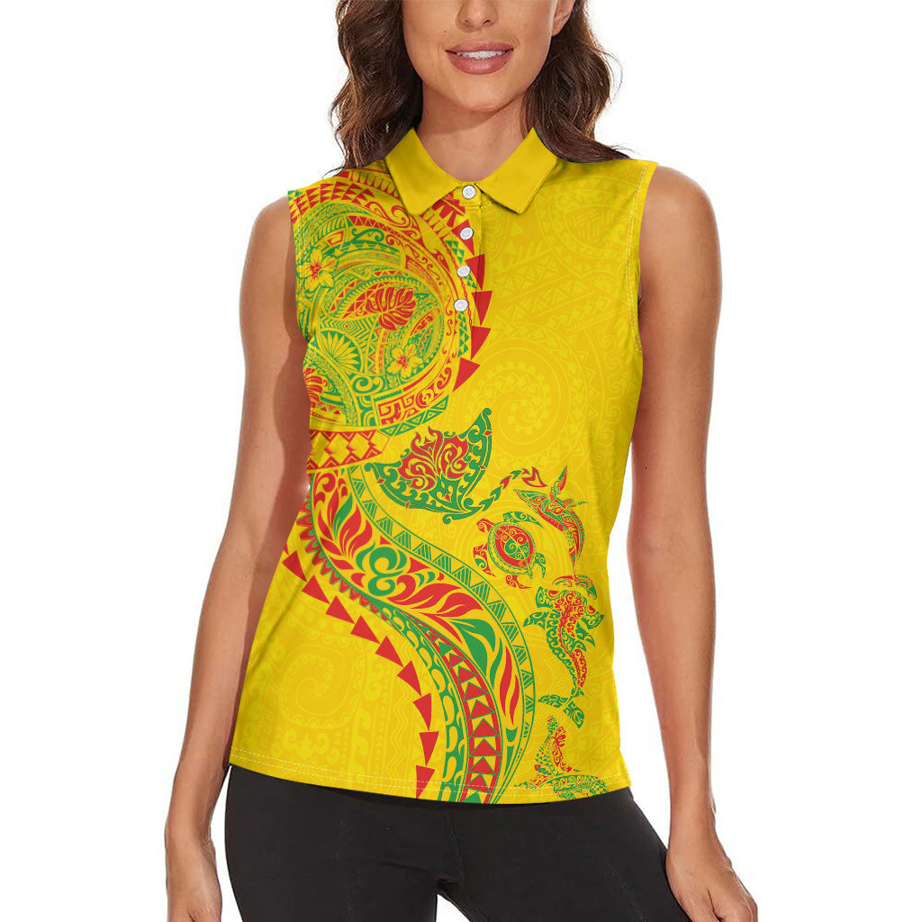 Hawaiian Kakau Tribal Sea Animals Tattoos Women Sleeveless Polo Shirt Kanaka Maoli Flag Color Inspired LT03 - Polynesian Pride