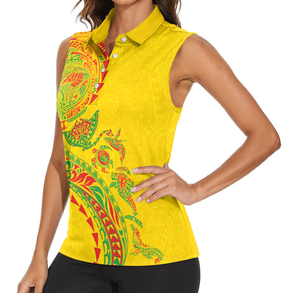 Hawaiian Kakau Tribal Sea Animals Tattoos Women Sleeveless Polo Shirt Kanaka Maoli Flag Color Inspired LT03 - Polynesian Pride