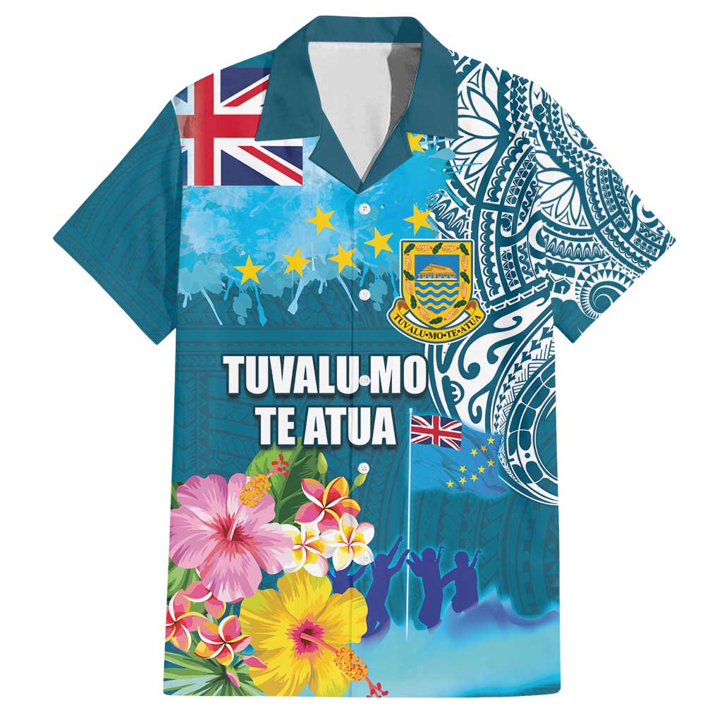 Personalised Tuvalu Independence Day Family Matching Off Shoulder Short Dress and Hawaiian Shirt Tuvaluan Tribal Flag Style