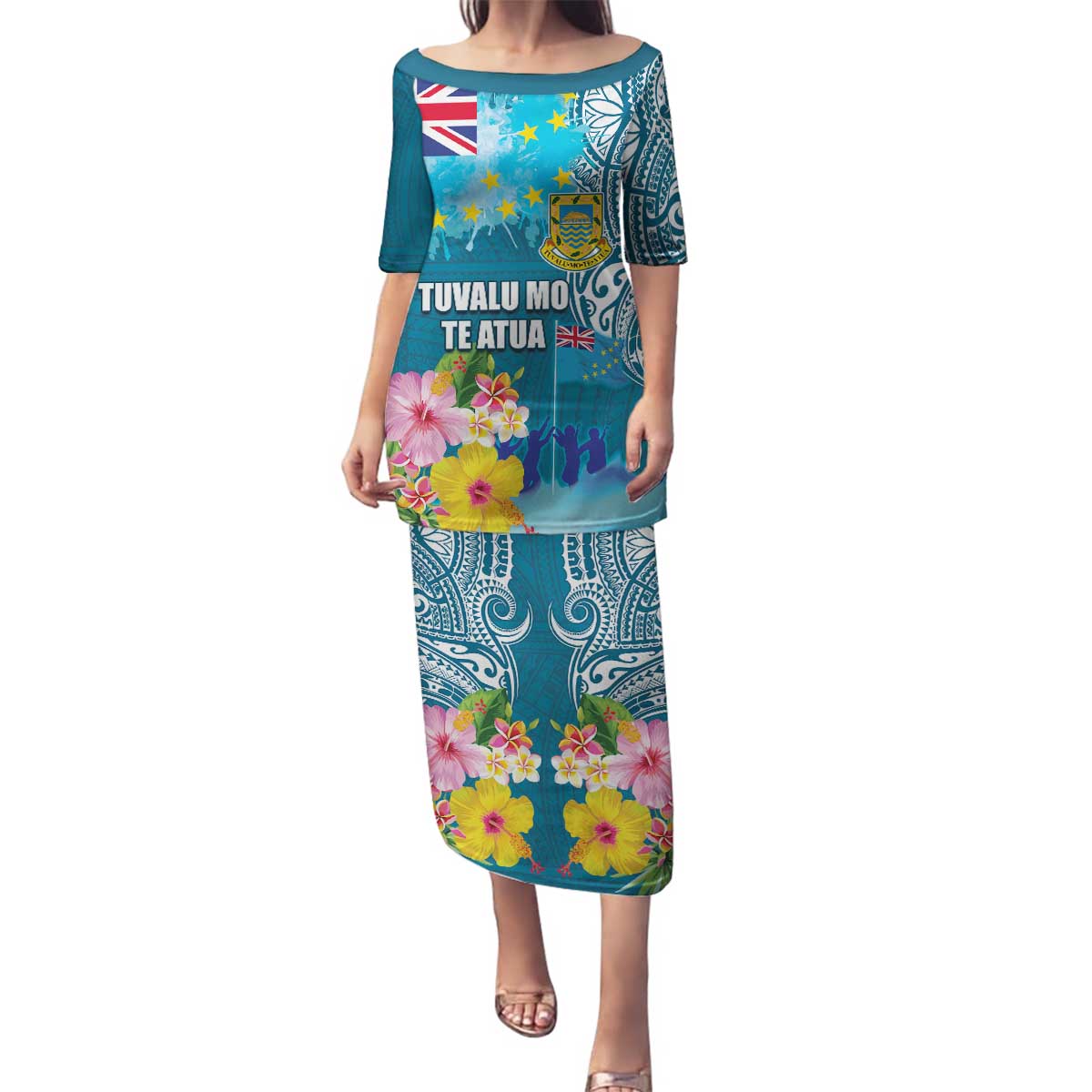 Personalised Tuvalu Independence Day Family Matching Puletasi and Hawaiian Shirt Tuvaluan Tribal Flag Style