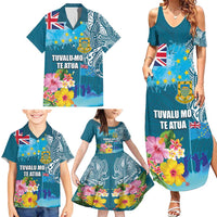 Personalised Tuvalu Independence Day Family Matching Summer Maxi Dress and Hawaiian Shirt Tuvaluan Tribal Flag Style