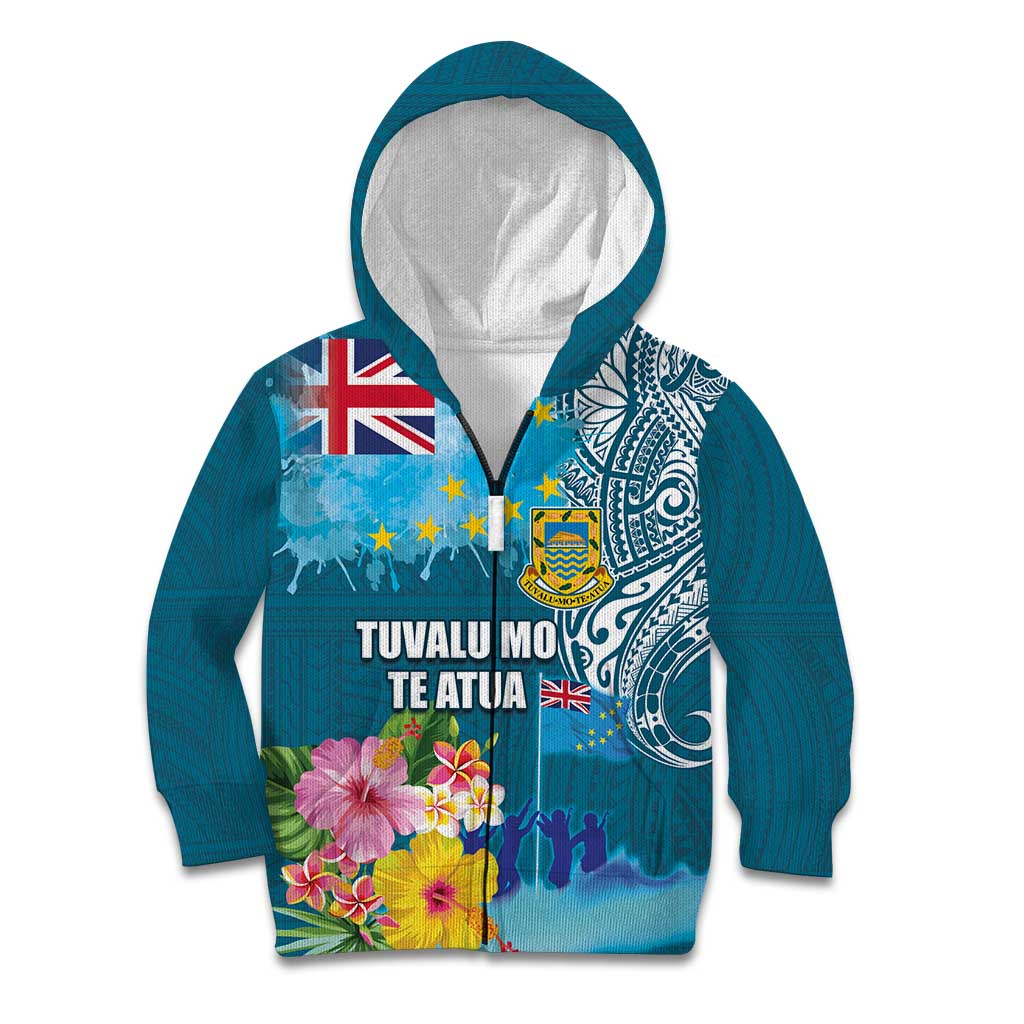 Personalised Tuvalu Independence Day Kid Hoodie Tuvaluan Tribal Flag Style