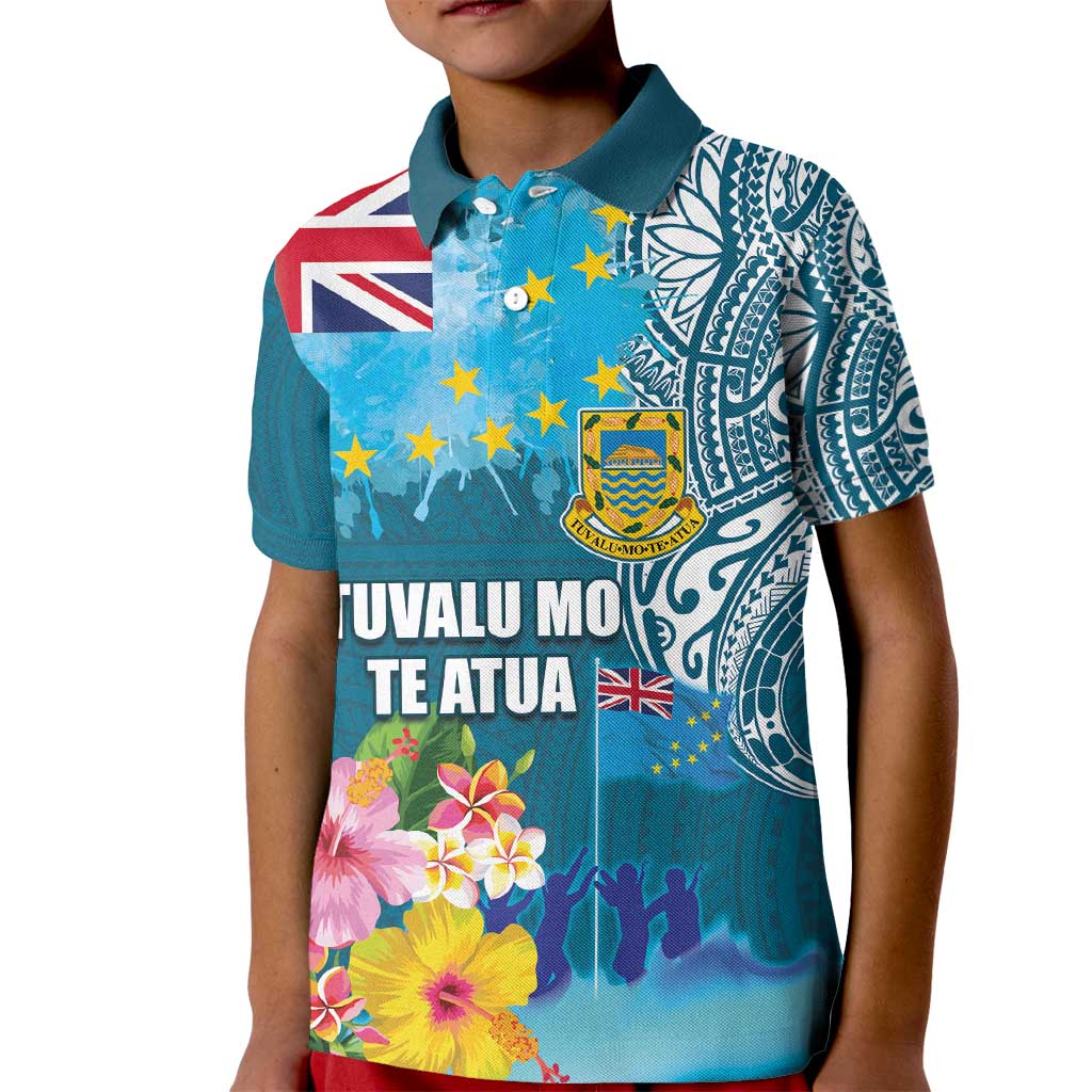 Personalised Tuvalu Independence Day Kid Polo Shirt Tuvaluan Tribal Flag Style LT03 Kid Turquoise - Polynesian Pride