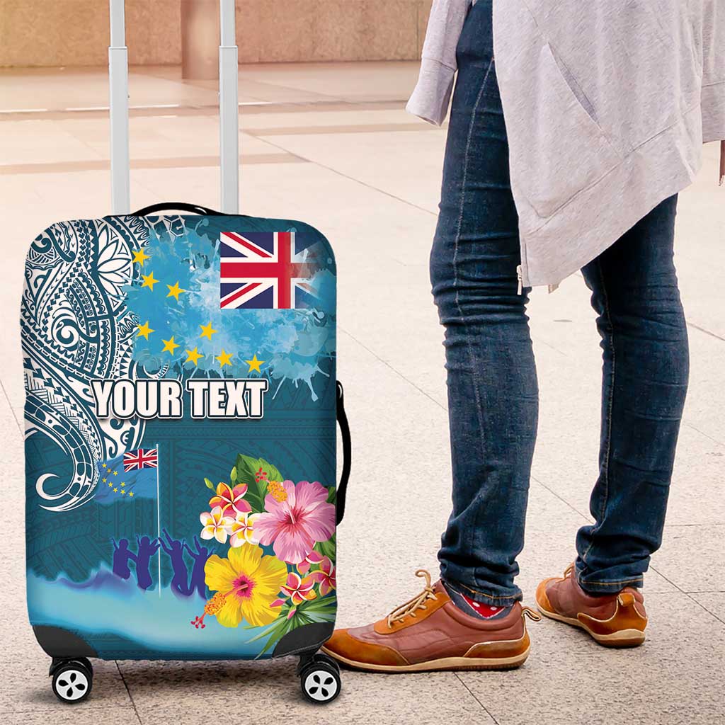 Personalised Tuvalu Independence Day Luggage Cover Tuvaluan Tribal Flag Style LT03 Turquoise - Polynesian Pride