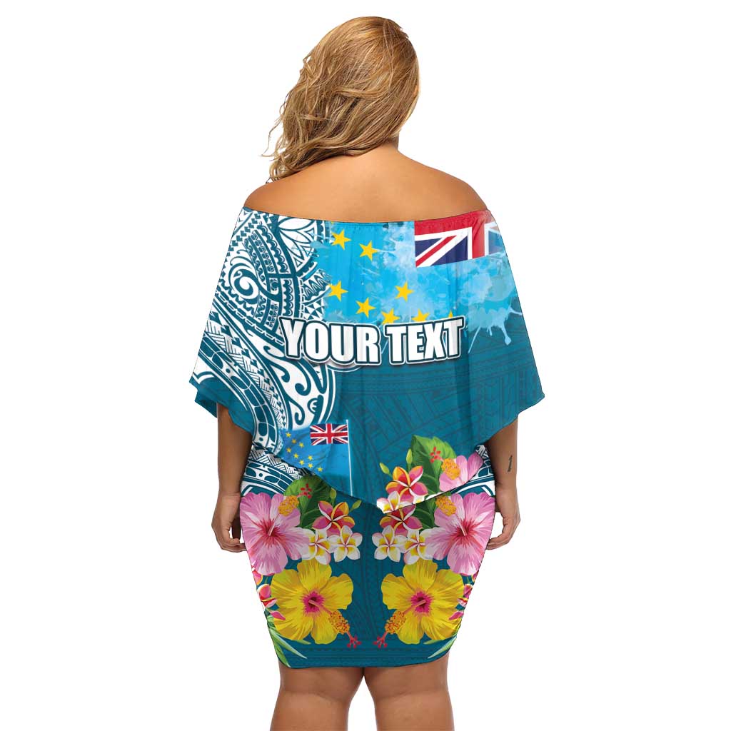 Personalised Tuvalu Independence Day Off Shoulder Short Dress Tuvaluan Tribal Flag Style LT03 - Polynesian Pride