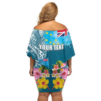 Personalised Tuvalu Independence Day Off Shoulder Short Dress Tuvaluan Tribal Flag Style LT03 - Polynesian Pride