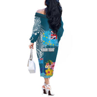 Personalised Tuvalu Independence Day Off The Shoulder Long Sleeve Dress Tuvaluan Tribal Flag Style