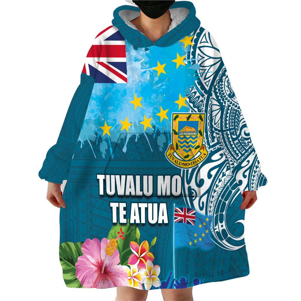 Personalised Tuvalu Independence Day Wearable Blanket Hoodie Tuvaluan Tribal Flag Style