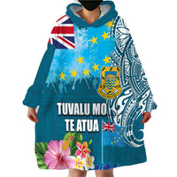 Personalised Tuvalu Independence Day Wearable Blanket Hoodie Tuvaluan Tribal Flag Style