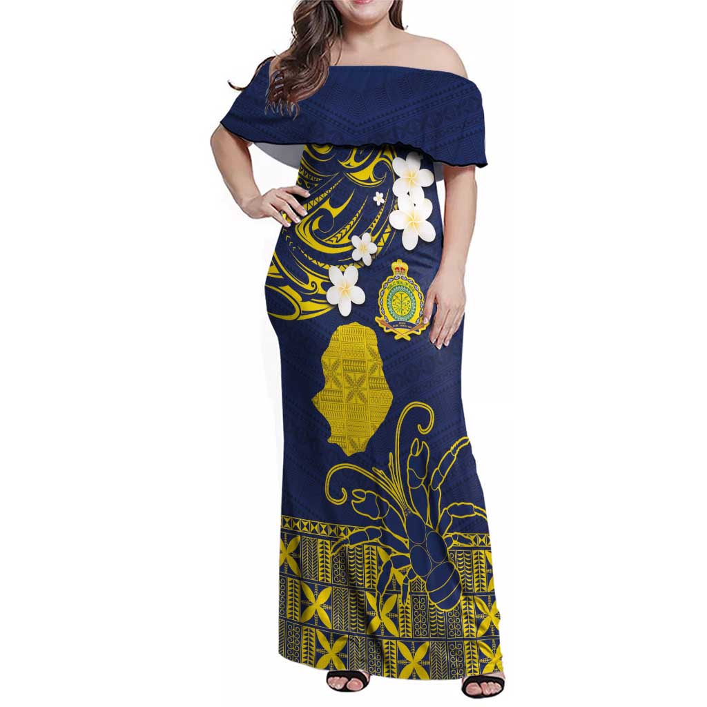 Niue Independence Day Family Matching Off Shoulder Maxi Dress and Hawaiian Shirt Hiapo Pattern Fiti Pua and Uga