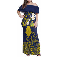 Niue Independence Day Family Matching Off Shoulder Maxi Dress and Hawaiian Shirt Hiapo Pattern Fiti Pua and Uga