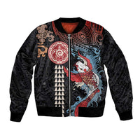 Hawaii and Japanese Together Bomber Jacket Koi Fish and Kakau Pattern