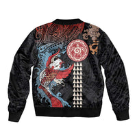 Hawaii and Japanese Together Bomber Jacket Koi Fish and Kakau Pattern