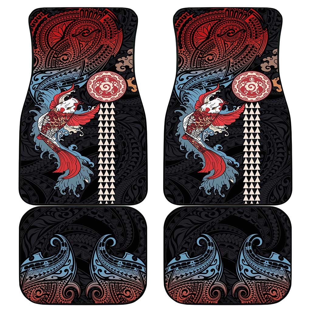 Hawaii and Japanese Together Car Mats Koi Fish and Kakau Pattern