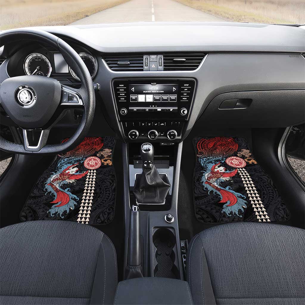 Hawaii and Japanese Together Car Mats Koi Fish and Kakau Pattern