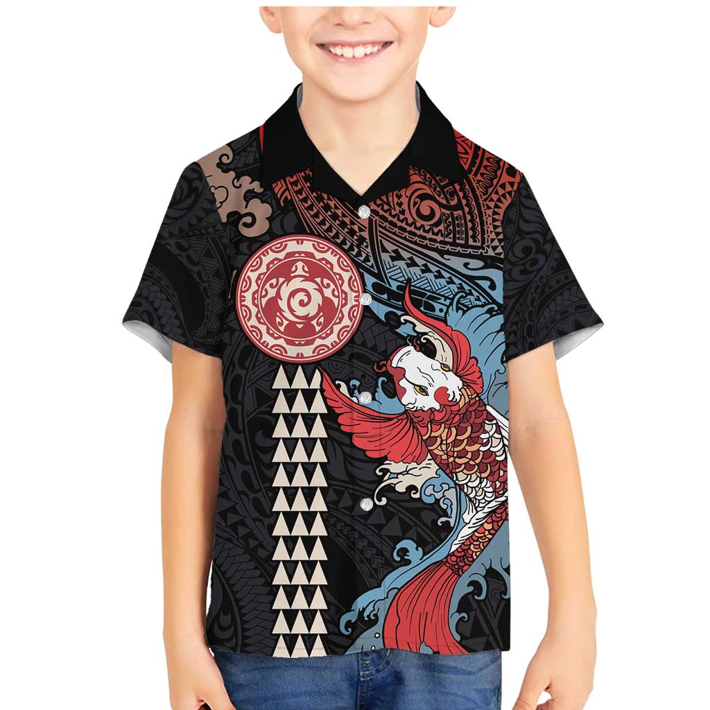 Hawaii and Japanese Together Family Matching Mermaid Dress and Hawaiian Shirt Koi Fish and Kakau Pattern