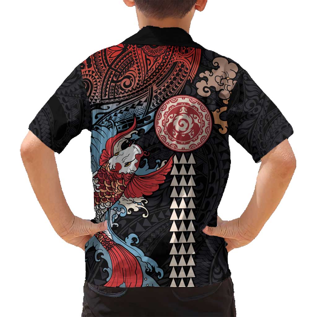 Hawaii and Japanese Together Family Matching Tank Maxi Dress and Hawaiian Shirt Koi Fish and Kakau Pattern