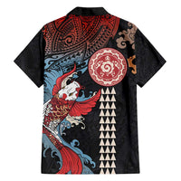 Hawaii and Japanese Together Family Matching Tank Maxi Dress and Hawaiian Shirt Koi Fish and Kakau Pattern