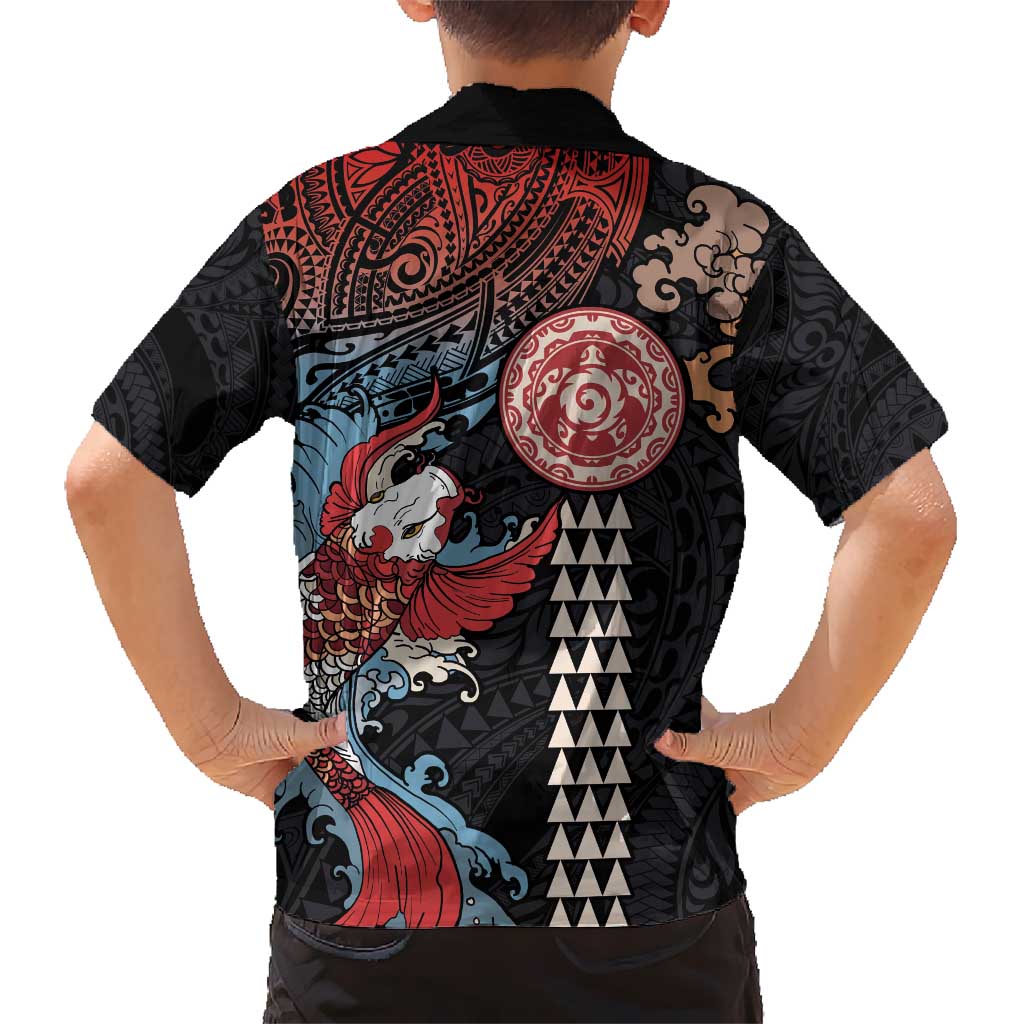 Hawaii and Japanese Together Kid Hawaiian Shirt Koi Fish and Kakau Pattern LT03 - Polynesian Pride