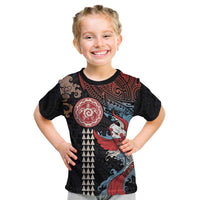Hawaii and Japanese Together Kid T Shirt Koi Fish and Kakau Pattern LT03 Black - Polynesian Pride