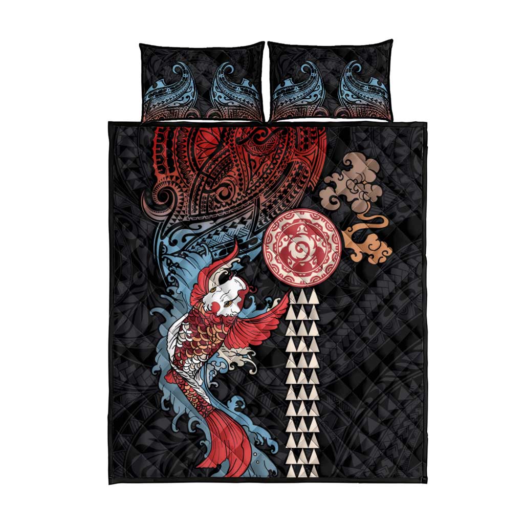 Hawaii and Japanese Together Quilt Bed Set Koi Fish and Kakau Pattern