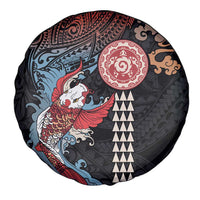 Hawaii and Japanese Together Spare Tire Cover Koi Fish and Kakau Pattern