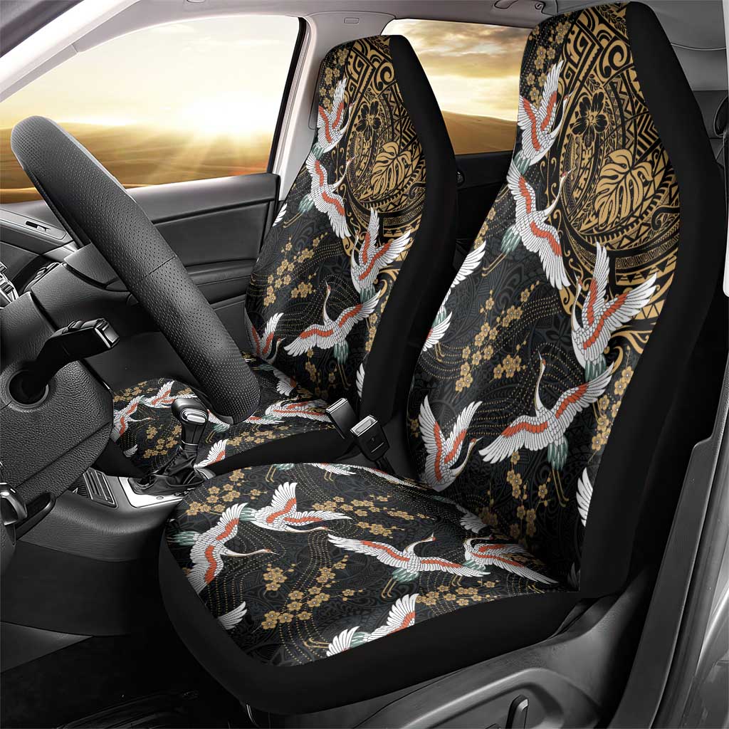 Hawaii and Japanese Together Car Seat Cover Cranes Birds with Kakau Pattern