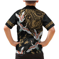 Hawaii and Japanese Together Family Matching Mermaid Dress and Hawaiian Shirt Cranes Birds with Kakau Pattern