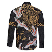 Hawaii and Japanese Together Family Matching Tank Maxi Dress and Hawaiian Shirt Cranes Birds with Kakau Pattern