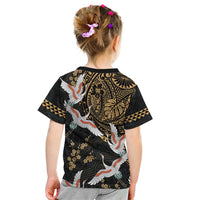 Hawaii and Japanese Together Kid T Shirt Cranes Birds with Kakau Pattern LT03 - Polynesian Pride
