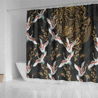 Hawaii and Japanese Together Shower Curtain Cranes Birds with Kakau Pattern