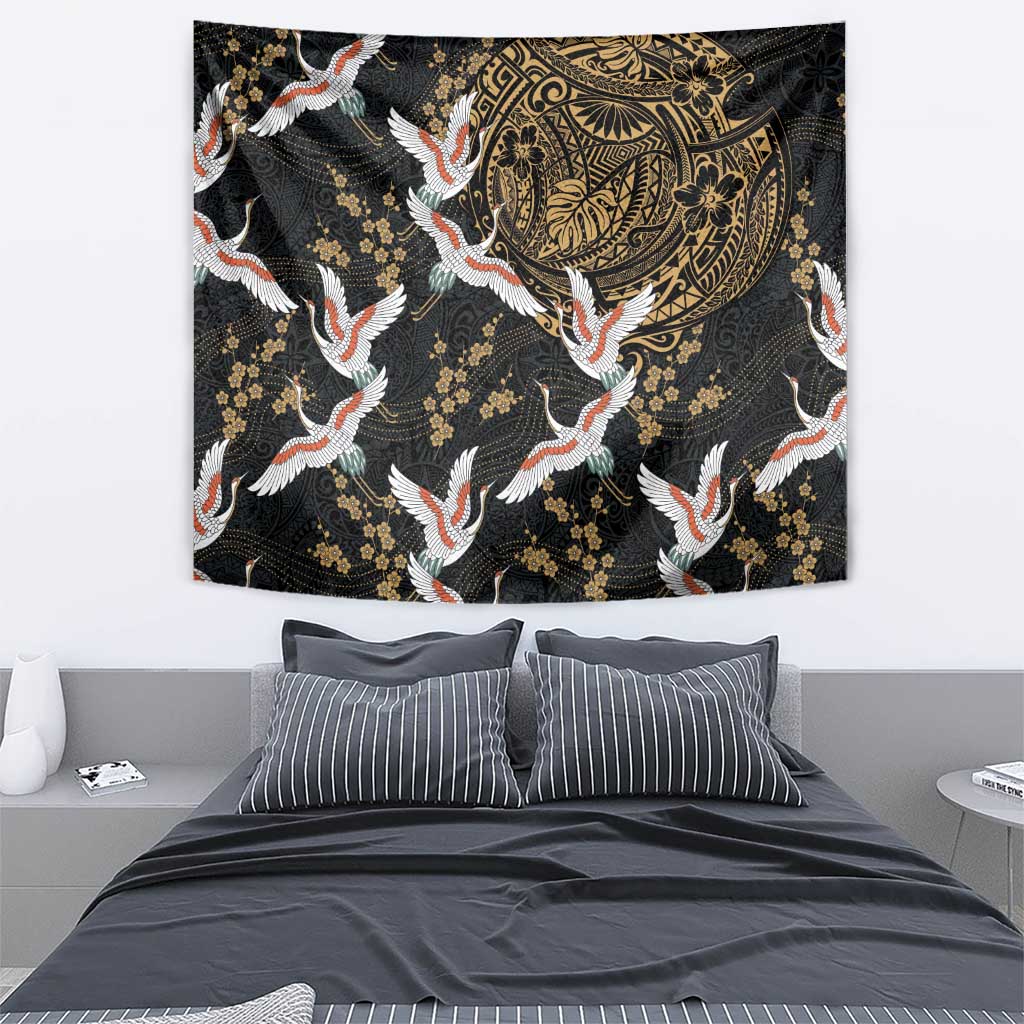 Hawaii and Japanese Together Tapestry Cranes Birds with Kakau Pattern LT03 - Polynesian Pride