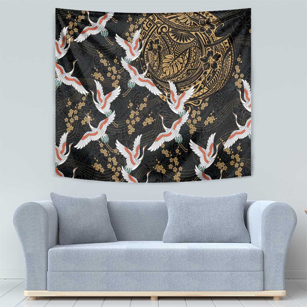 Hawaii and Japanese Together Tapestry Cranes Birds with Kakau Pattern LT03 - Polynesian Pride