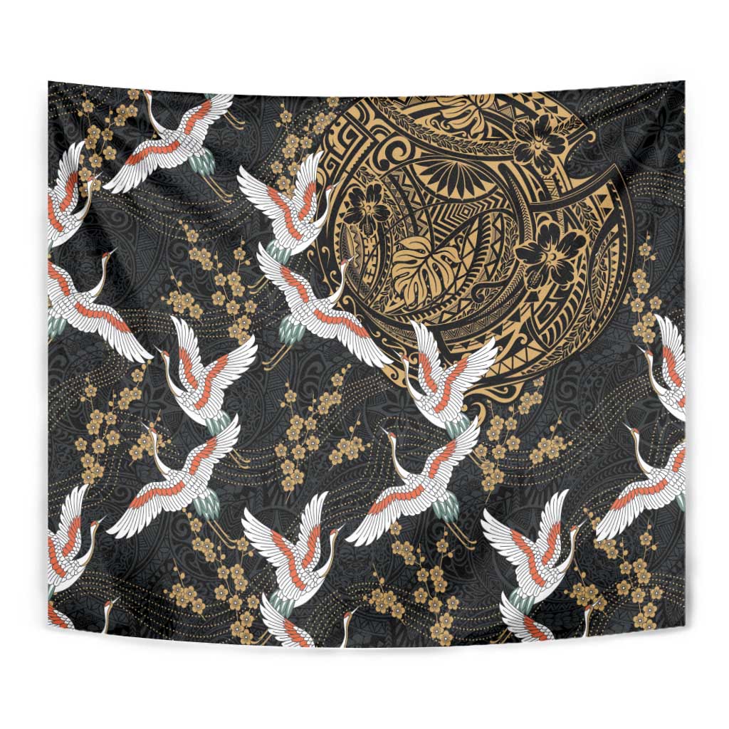 Hawaii and Japanese Together Tapestry Cranes Birds with Kakau Pattern LT03 - Polynesian Pride
