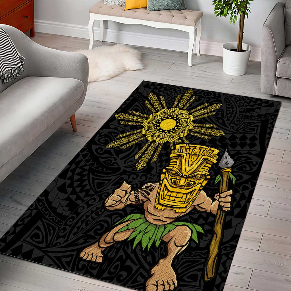 Hawaii and Philippines Together Area Rug Warrior Tiki Mask and Filipino Sun Polynesian Style LT03 - Polynesian Pride