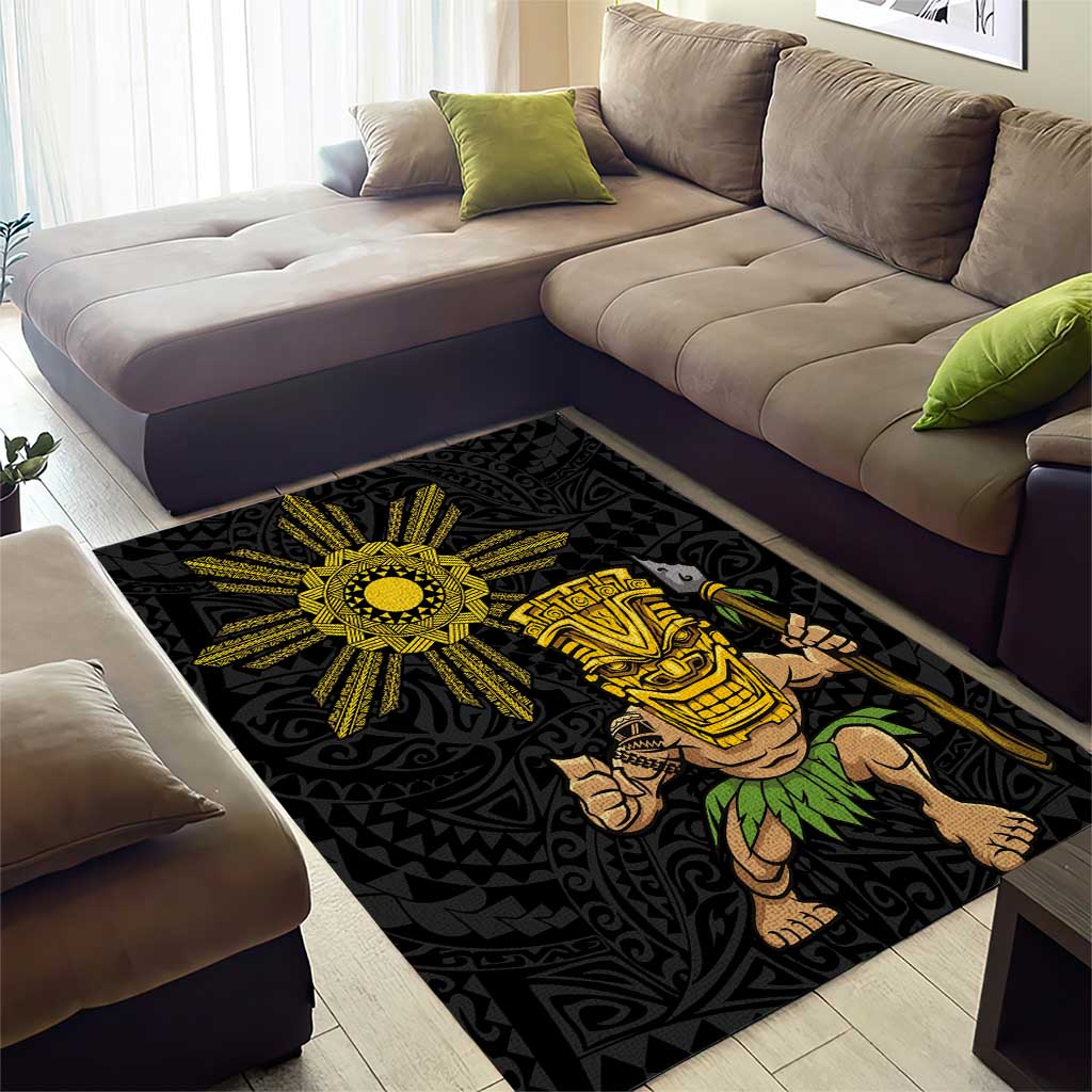 Hawaii and Philippines Together Area Rug Warrior Tiki Mask and Filipino Sun Polynesian Style LT03 - Polynesian Pride