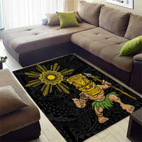 Hawaii and Philippines Together Area Rug Warrior Tiki Mask and Filipino Sun Polynesian Style LT03 - Polynesian Pride
