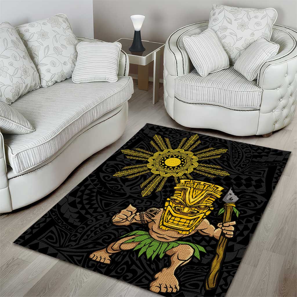 Hawaii and Philippines Together Area Rug Warrior Tiki Mask and Filipino Sun Polynesian Style LT03 - Polynesian Pride