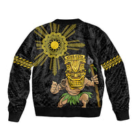 Hawaii and Philippines Together Bomber Jacket Warrior Tiki Mask and Filipino Sun Polynesian Style