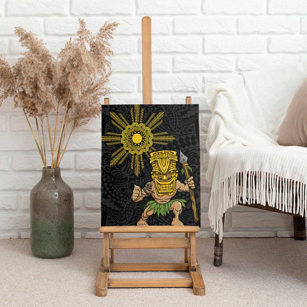 Hawaii and Philippines Together Canvas Wall Art Warrior Tiki Mask and Filipino Sun Polynesian Style