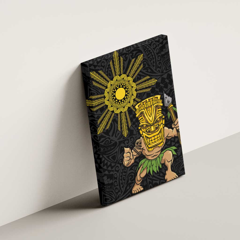Hawaii and Philippines Together Canvas Wall Art Warrior Tiki Mask and Filipino Sun Polynesian Style