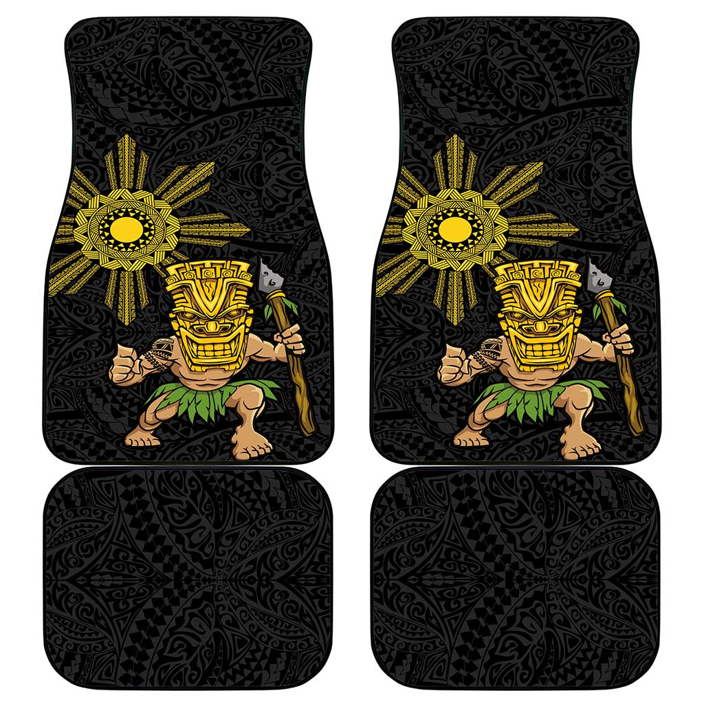 Hawaii and Philippines Together Car Mats Warrior Tiki Mask and Filipino Sun Polynesian Style