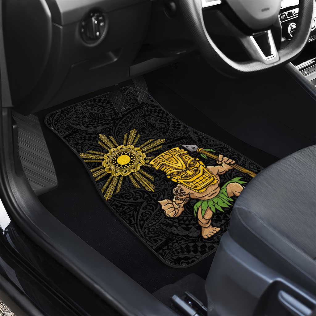 Hawaii and Philippines Together Car Mats Warrior Tiki Mask and Filipino Sun Polynesian Style